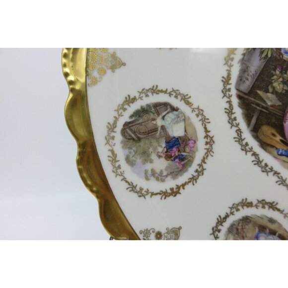 Vintage Steinberger Austria Ceramic Plate With Gold Trim and Romantic Scenes - Picture 9 of 10